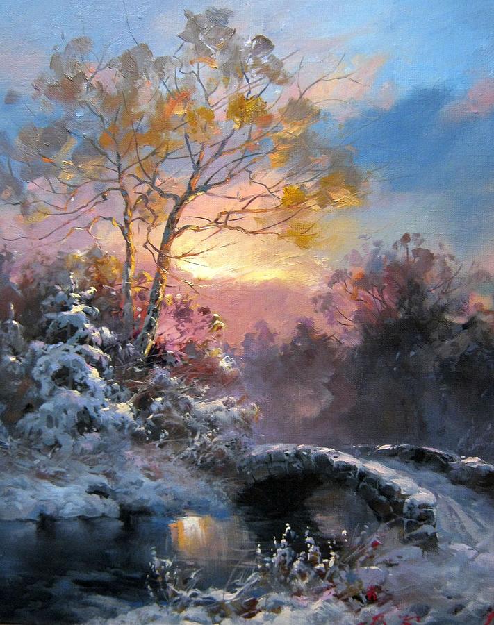 Winter Sundown Painting By Volodymyr Klemazov - Fine Art America