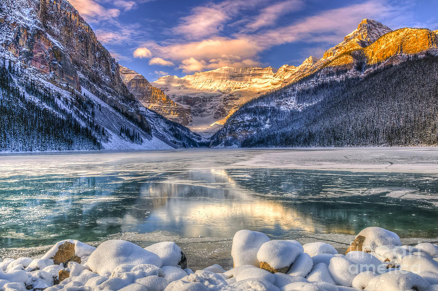 Forest Photograph - Winter Sunrise Over Scenic Lake Louse by Bgsmith Forest Photograph - Winter Sunrise Over Scenic Lake Louse by Bgsmith