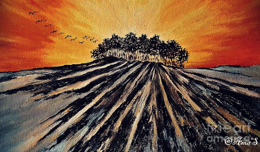 Winter Sunset Painting by Amalia Suruceanu