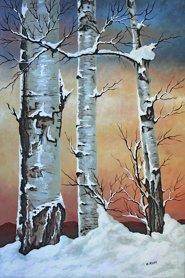 Winter Painting - Winter Sunset by Carol J Rupp