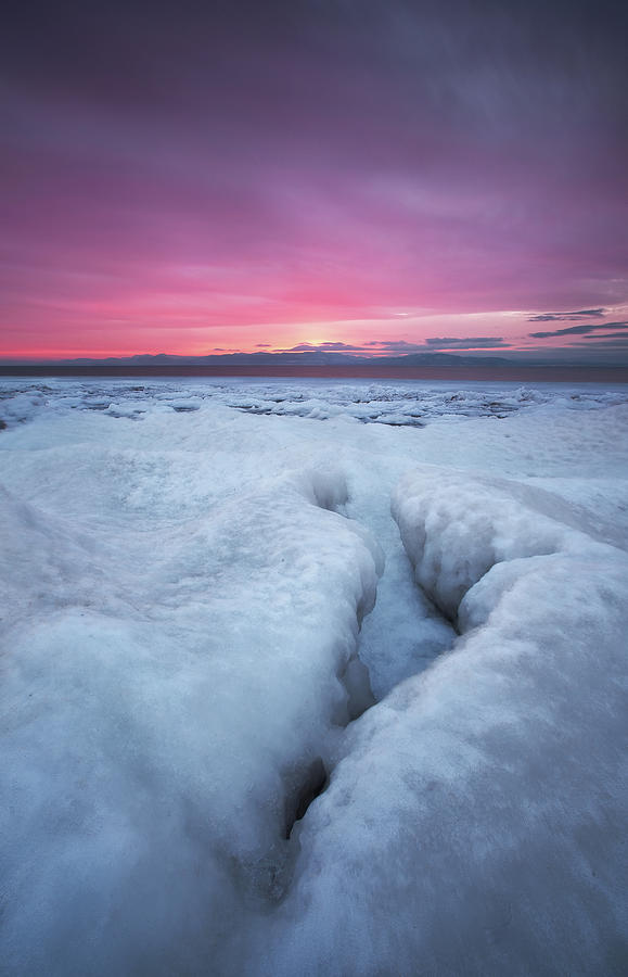 Winter Sunset Frozen Shoreline Photograph by David Copley