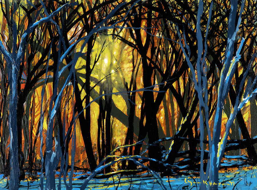 Winter Sunset in the Forest Painting by Lynn Hansen