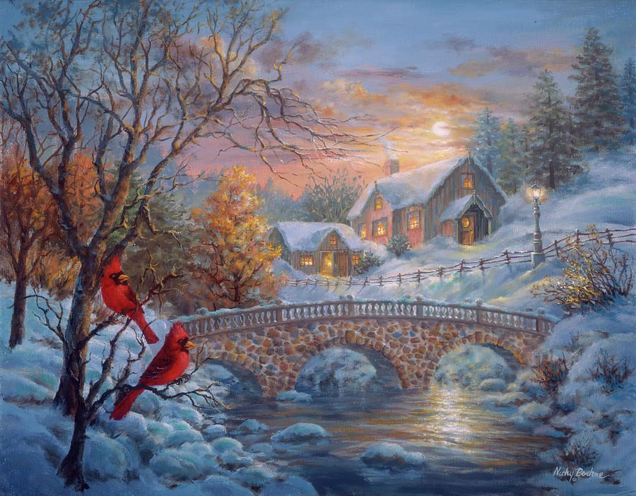 Winter Painting - Winter Sunset by Nicky Boehme