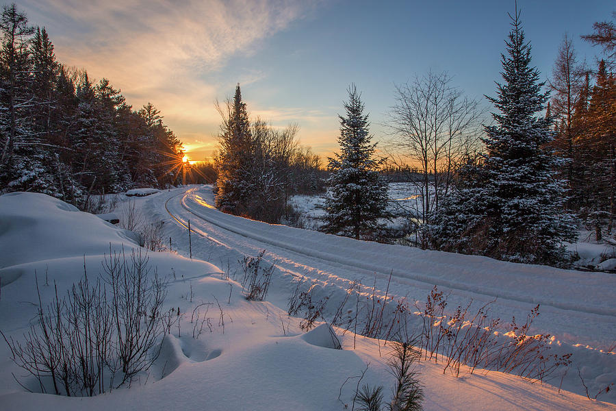 Winter Sunset on the Tracks Photograph by White Mountain Images