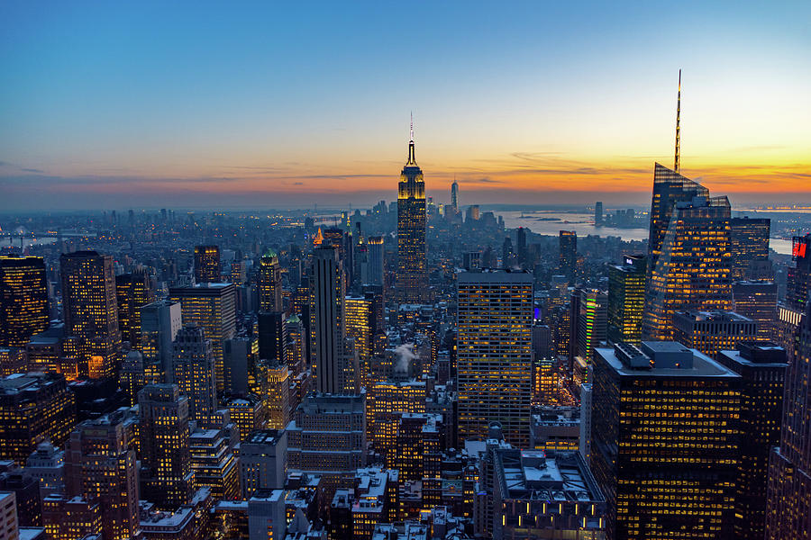 Winter Sunset over Manhattan Photograph by Mark Hunter