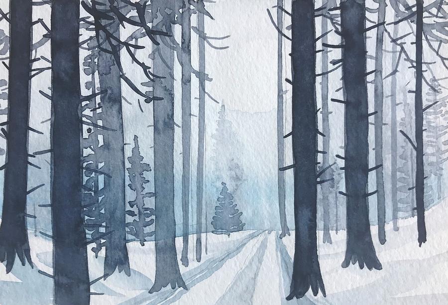 Winter Painting - Winter trees by Luisa Millicent