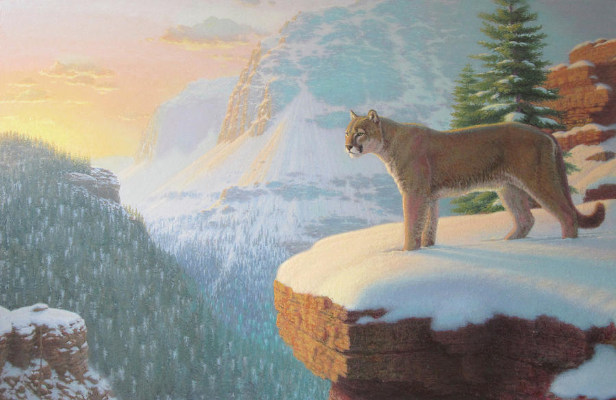 Mountain Lion Painting - Winter Watch by Richard Burns