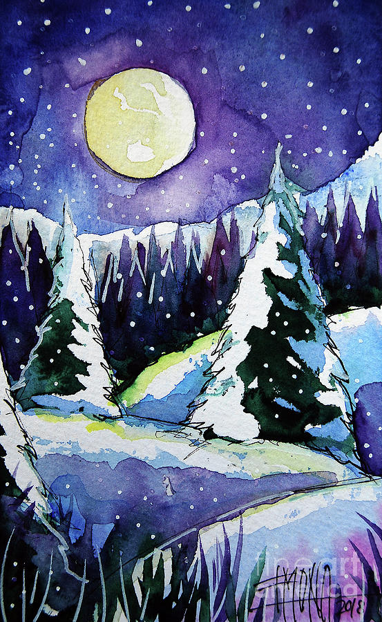 WINTER WONDERLAND - Winterscape Watercolor - Mona Edulesco Painting by Mona Edulesco