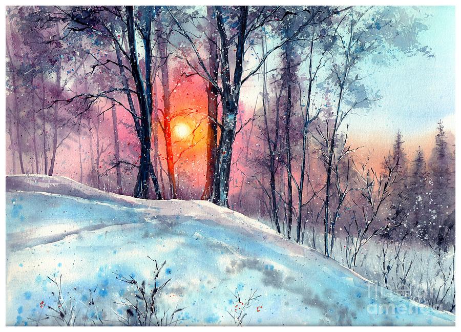 Village Painting - Winter Woodland In The Sun by Suzann Sines Village Painting - Winter Woodland In The Sun by Suzann Sines