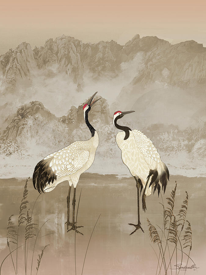 Wintering Manchurian Cranes Mixed Media by M Spadecaller