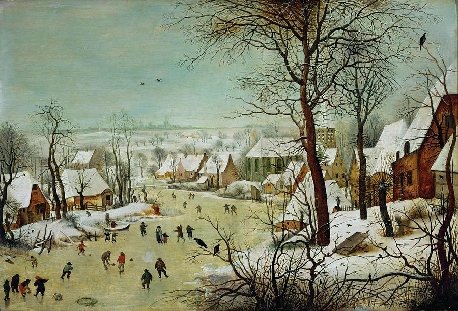 Winterlandscape. Oil on oakwood -1601- Size 39 x 57 cm Cat. 75, Inv. 625. Painting by Pieter Brueghel the Younger -1564-1638-