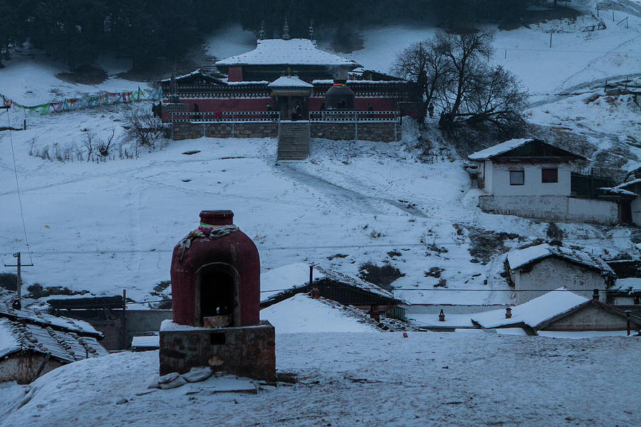 Winters Dawn Of Tibetan Temple Photograph by Wulingyun