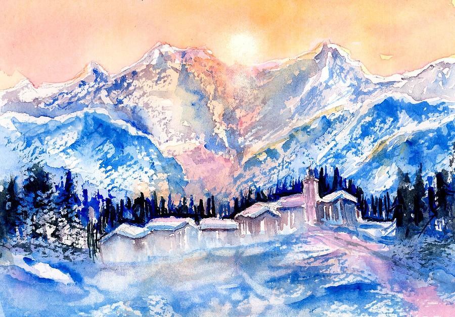 Winters Magic Light in the Swiss Alps Painting by Sabina Von Arx