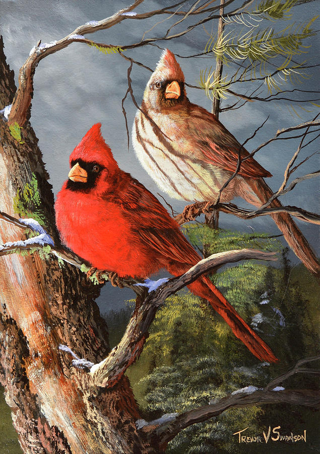 Bird Painting - Winters Perch 2 by Trevor V. Swanson
