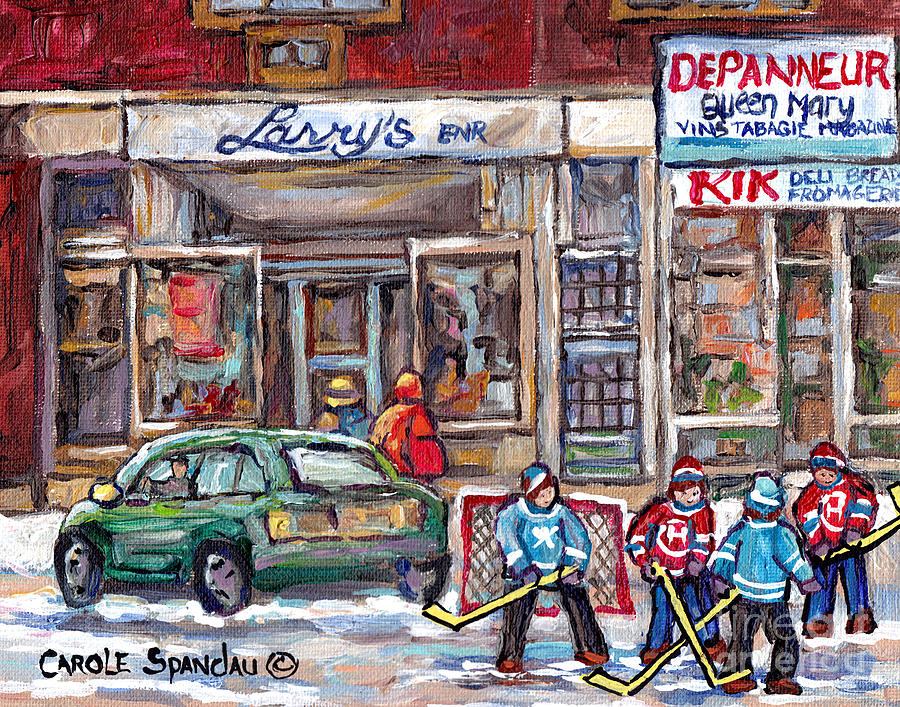 Winterscene Hockey Game Queen Mary Road Snowdon Montreal Storefront Larrys Shoes C Spandau Artist Painting by Carole Spandau
