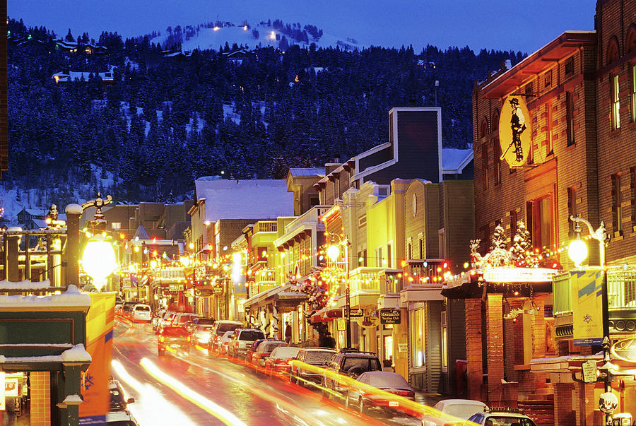 Wintertime Dusk over Main Street, Park City, Utah Photograph by Mark