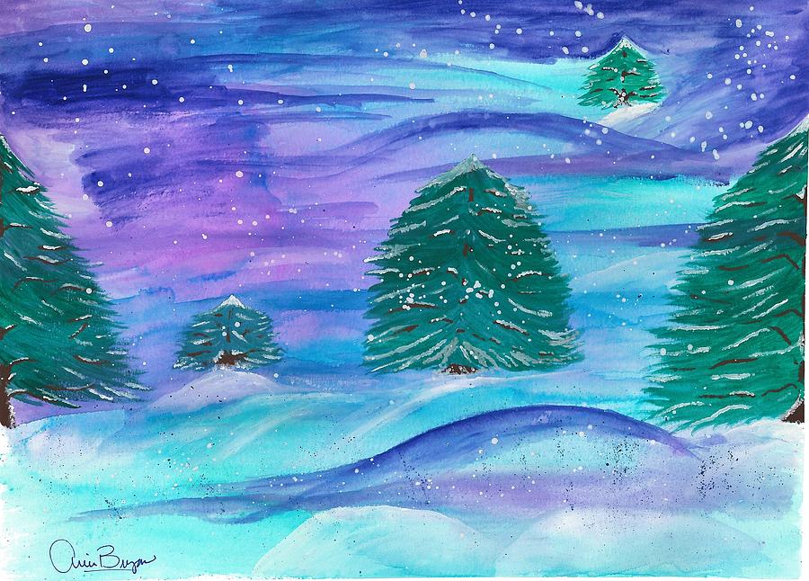 Wintery Trees Painting by Angie Bryan