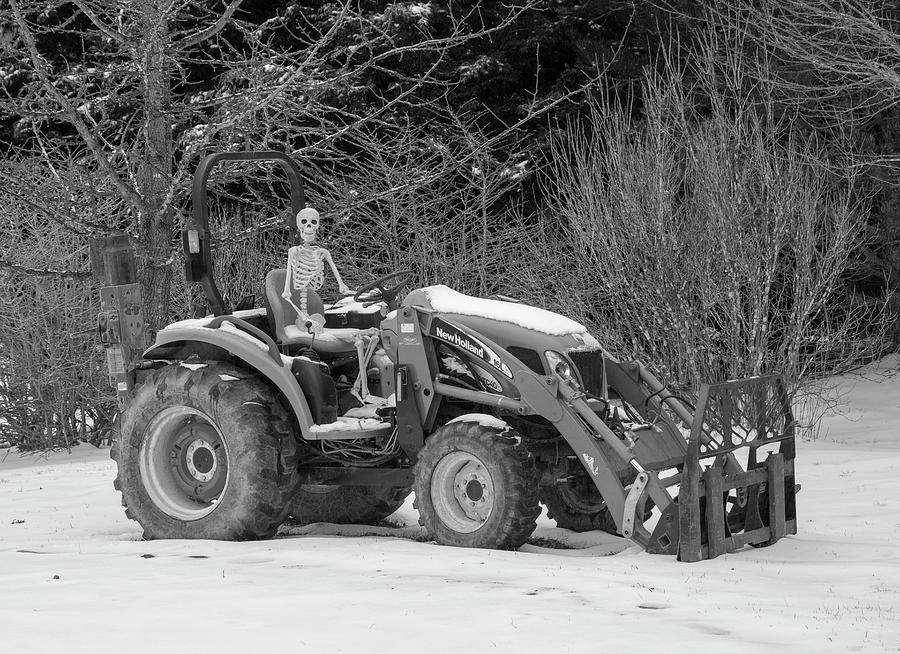 Wintry Country Skeleton On Tractor Photograph
