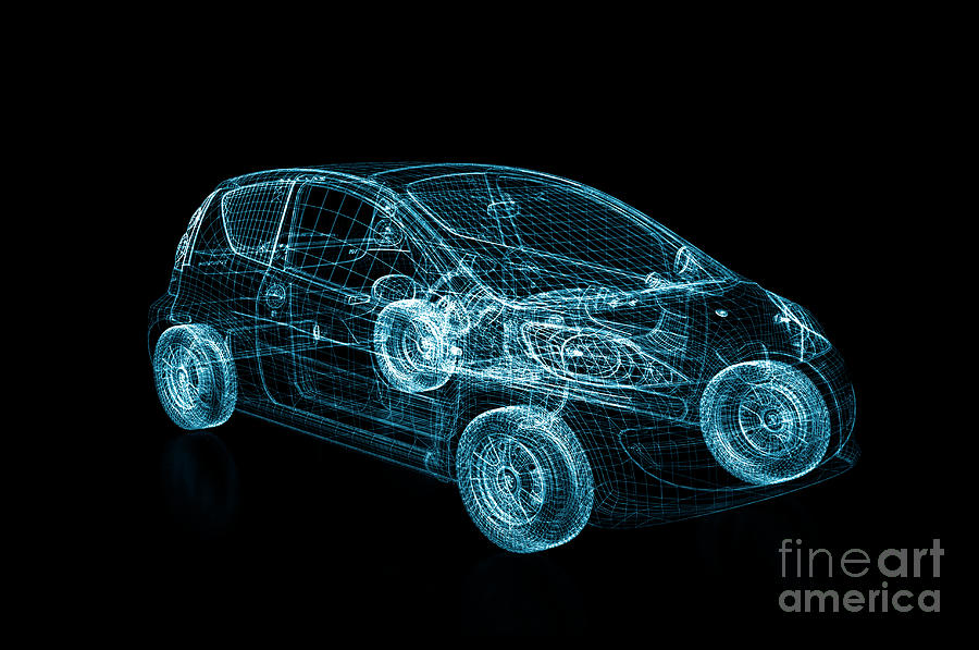 Wire Frame Digital Model Of A Small Car Photograph by Jesper Klausen/science Photo Library