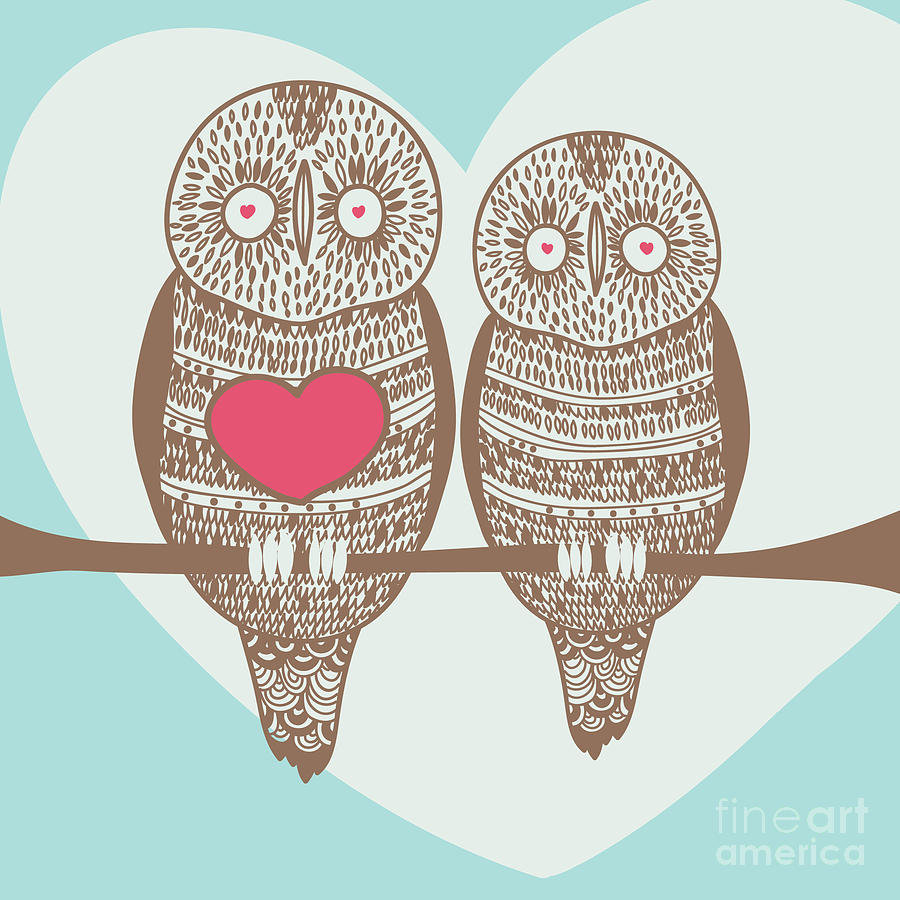 Birthday Digital Art - Wise Owl Couple On Tree Branch by Stopitnow Birthday Digital Art - Wise Owl Couple On Tree Branch by Stopitnow