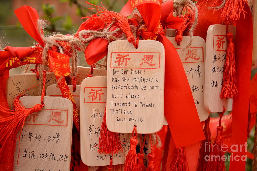 Religious Photograph - Wish Cards In A Buddhist Temple by Praphat Rattanayanon Religious Photograph - Wish Cards In A Buddhist Temple by Praphat Rattanayanon