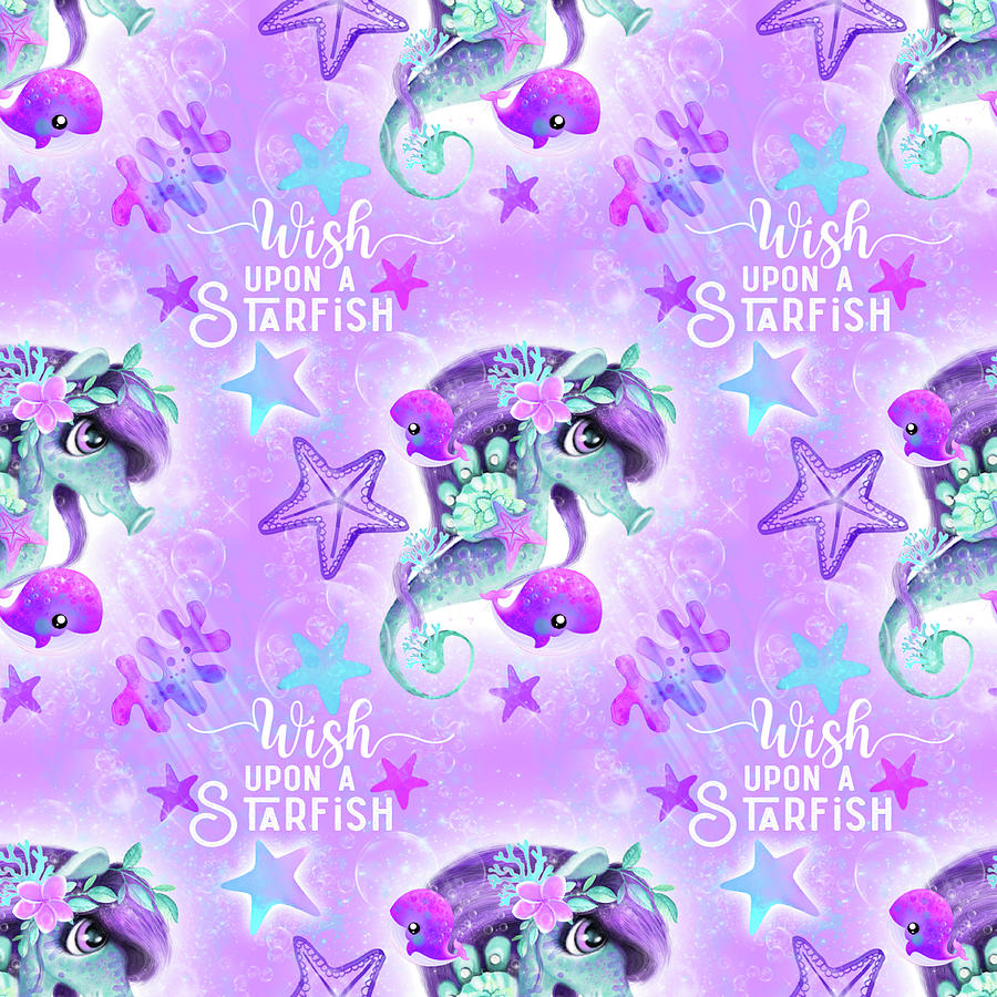 Seahorse Mixed Media - Wish Upon A Starfish Pattern by Sheena Pike Art And Illustration
