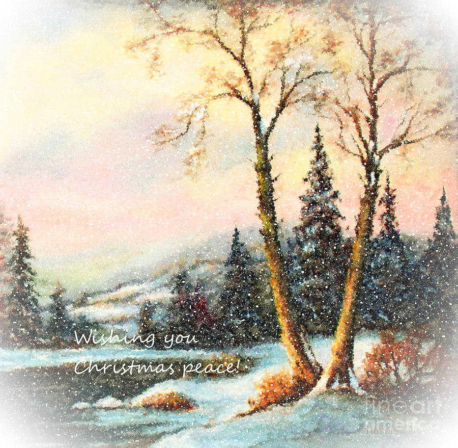 Mountain Painting - Wishing You Christmas Peace by Hazel Holland