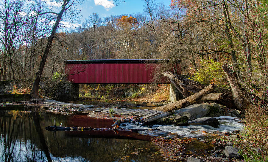Wissahickon Creek - Thomas Mill  Bridge in Autumn Photograph by Bill Cannon