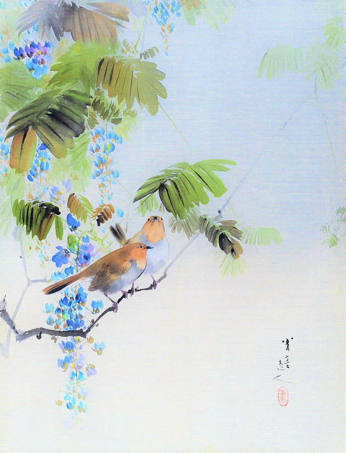 Flower Painting - Wisteria Flowers and Birds - Digital Remastered Edition by Watanabe Seitei