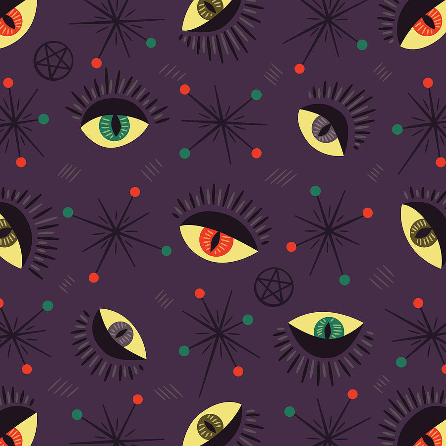 Witch Eyes Spooky Retro Pattern Digital Art by Boriana Giormova
