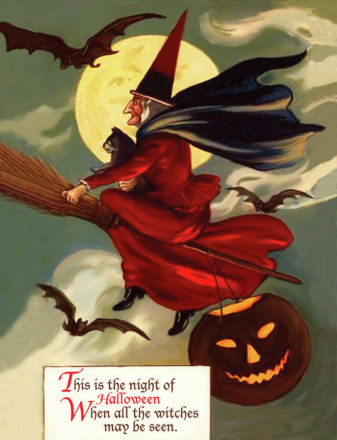Witch is flying on a broom Digital Art by Long Shot