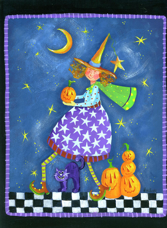Halloween Painting - Witch With Purple Skirt by Pat Olson Fine Art And Whimsy