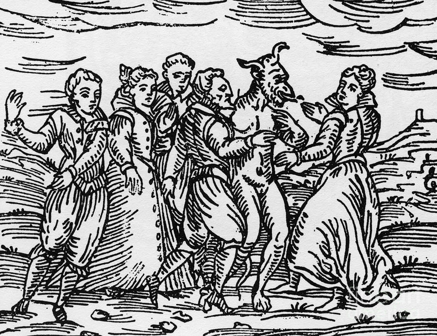 Halloween Drawing - Witches dancing with the Devil, illustration from Compendium Maleficarum by Francesco Maria Guazzo by Italian School