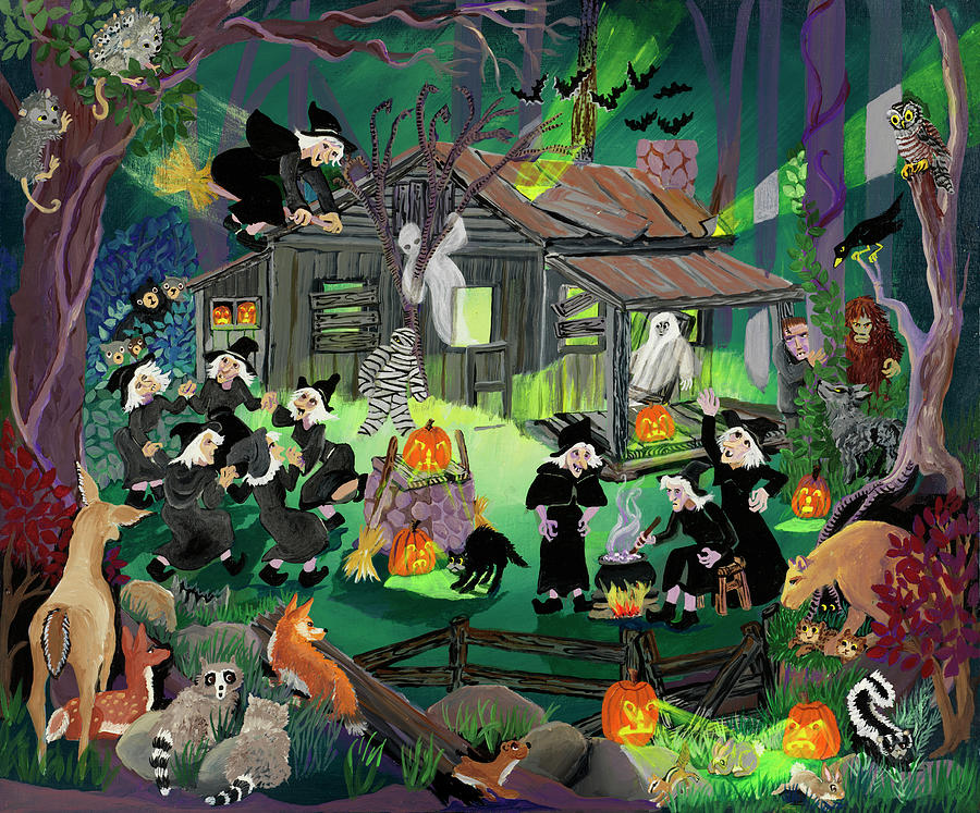 Halloween Painting - Witches In The Woods by Carol Salas