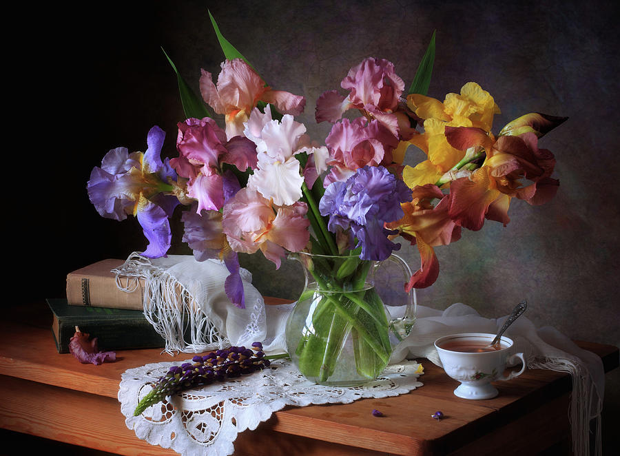 With A Bouquet Of Irises Photograph by Tatyana Skorokhod (??????? ????????)