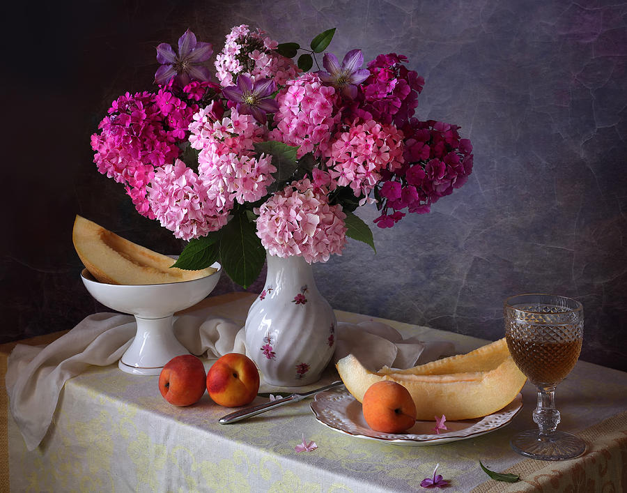 Flower Photograph - With A Bouquet Of Phlox And Melon by Tatyana Skorokhod (??????? ????????)