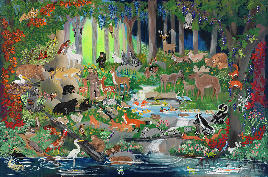 Animal Painting - With St. Francis #1 - Forest Glade by Carol Salas