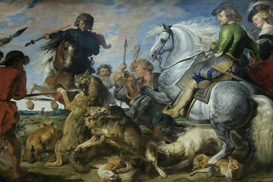 Wolf & Fox Hunt Painting by Workshop; Peter Paul Rubens