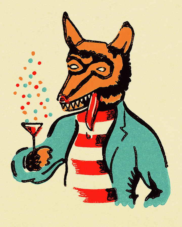 Martini Drawing - Wolf Holding a Cocktail by CSA Images