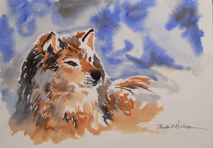 Wolf in Snow Painting by Heidi E Nelson