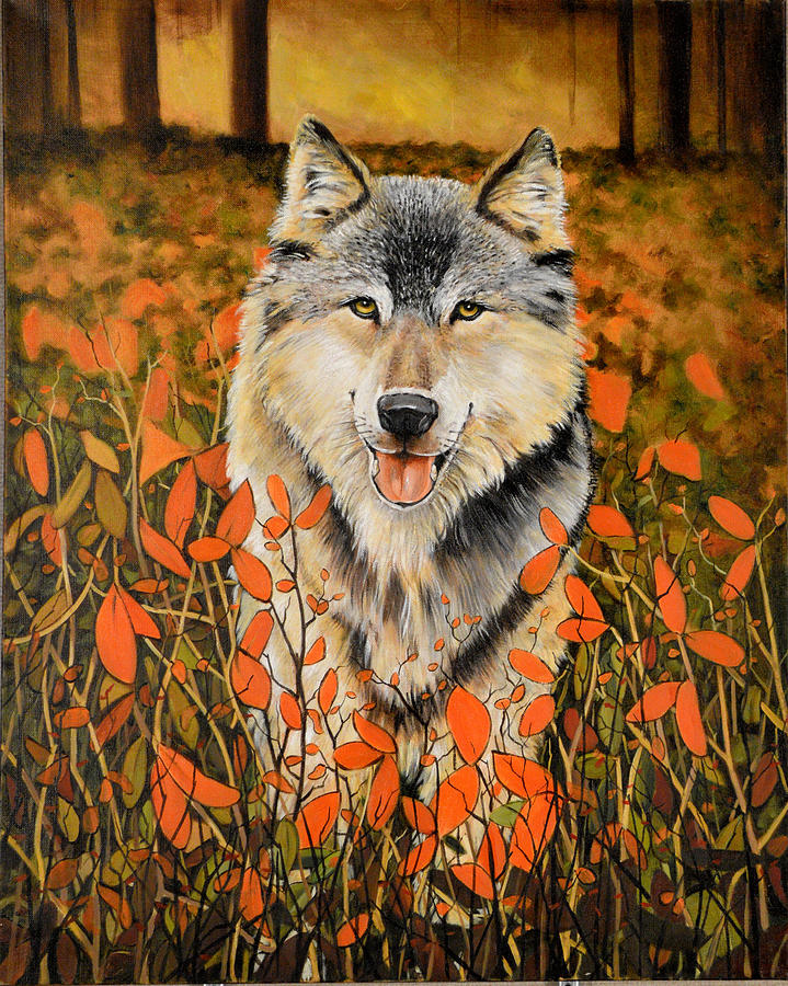 Wolf In The Fall Painting by Charles Berry