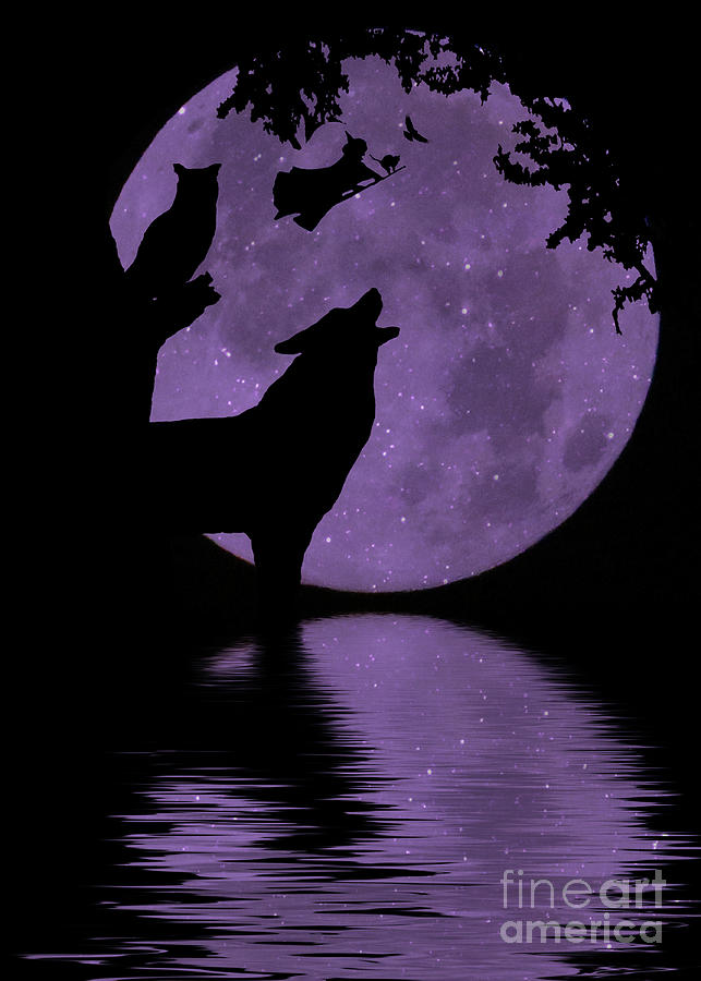 Wolf, Owl, Witch, Raven and Cat Halloween in Purple Photograph by Stephanie Laird