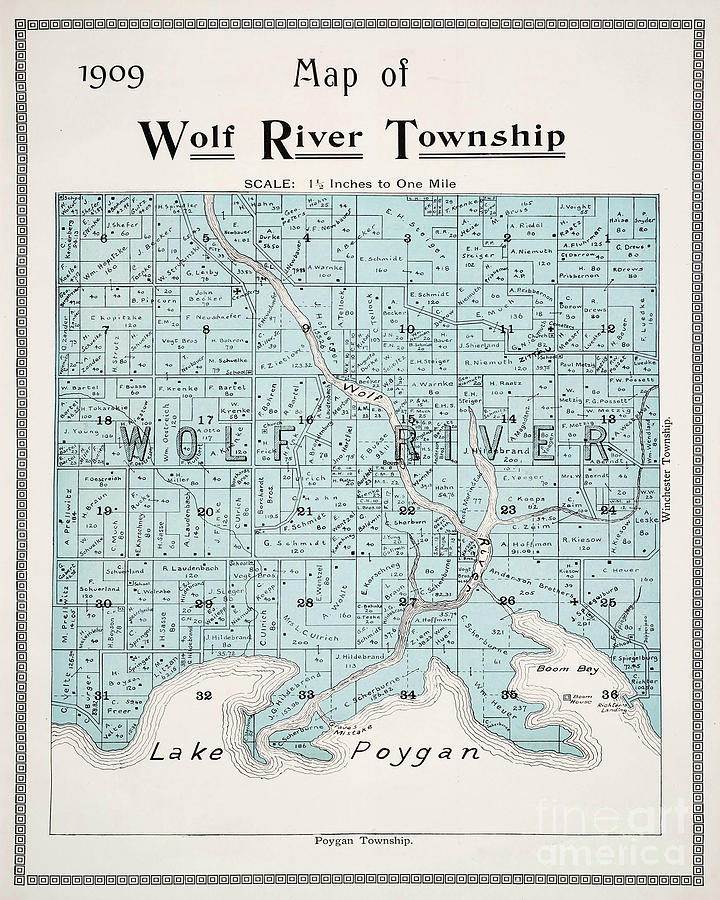 Wolf River Township Map in Wiscconsin Digital Art by Jean Plout