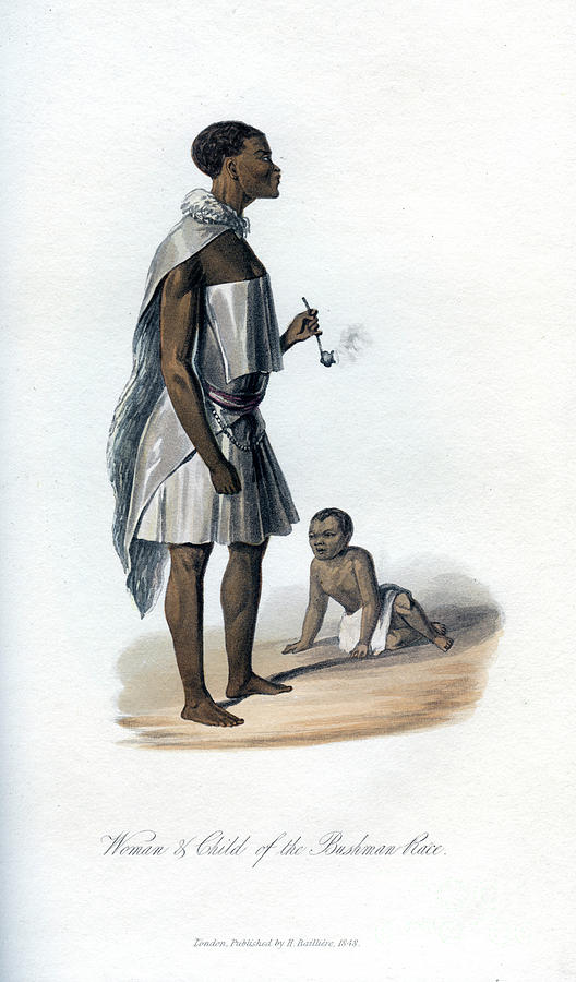 Portrait Drawing - Woman & Child Of The Bushman Race, 1848 by Print Collector