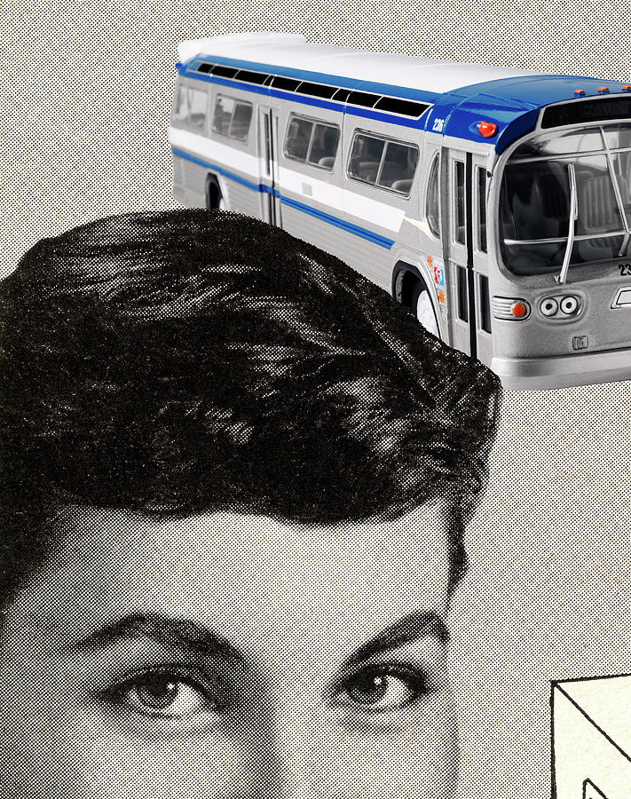 Transportation Drawing - Woman and Bus by CSA Images