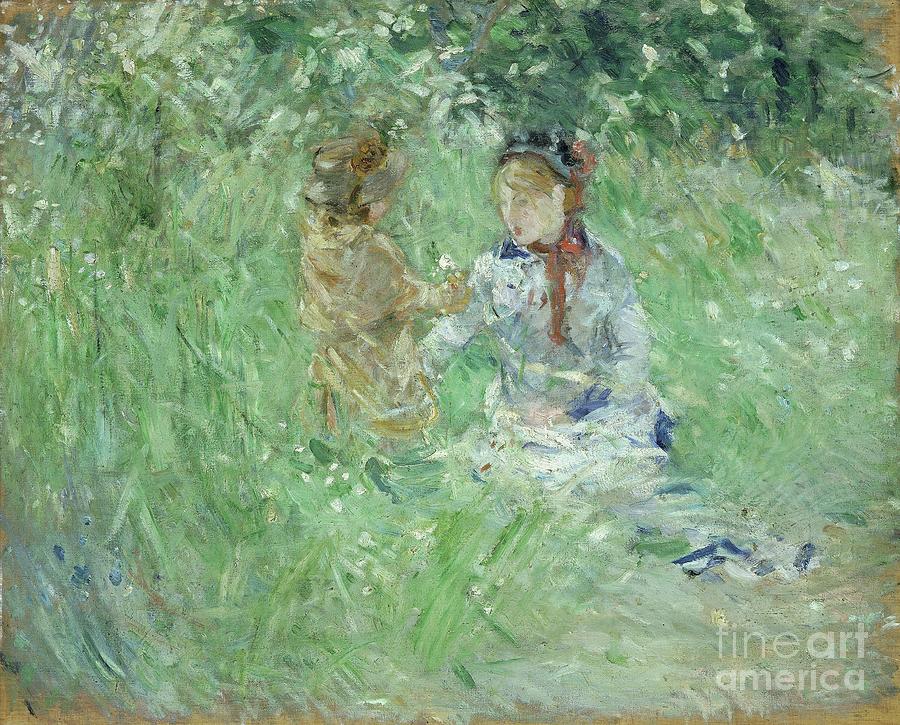 Woman And Child In A Meadow Drawing by Heritage Images