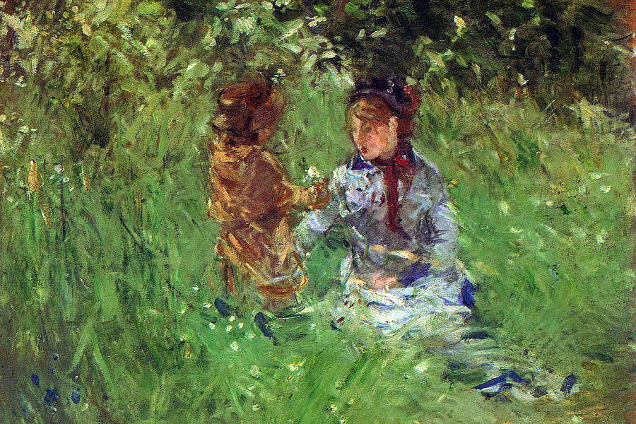 Woman and child in garden in Bougival Painting by Berthe Morisot - Fine ...