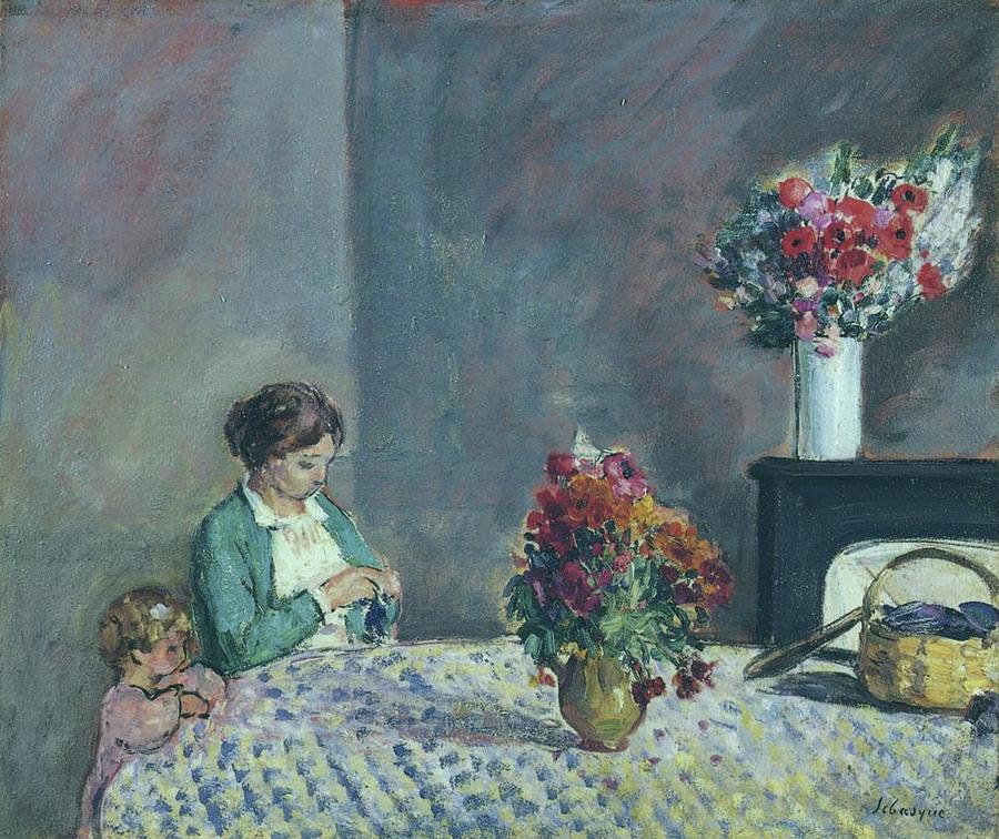 Woman And Child Seated By The Table, 1914 Painting
