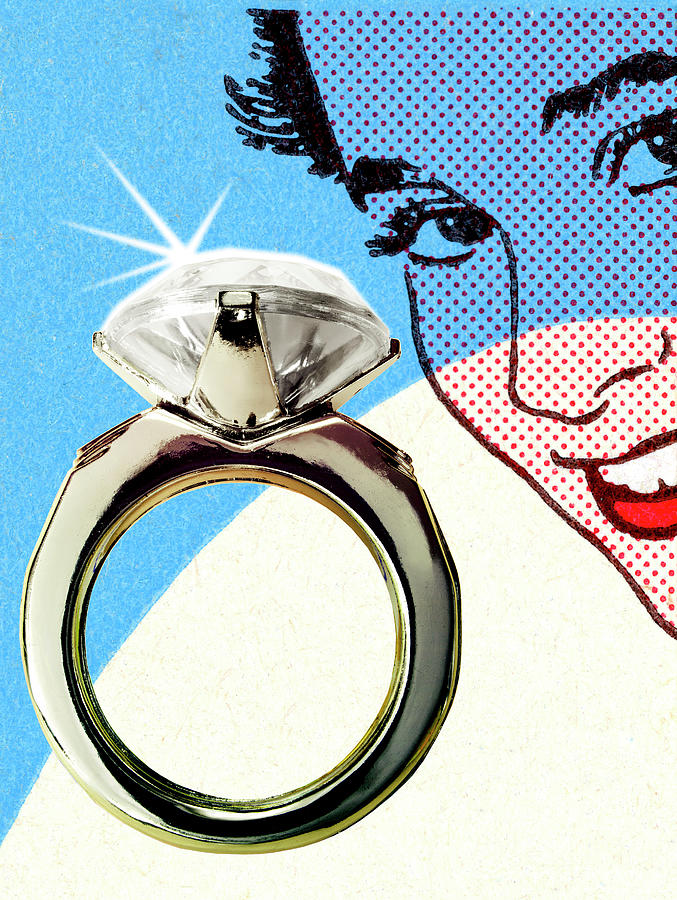 Vintage Drawing - Woman and Diamond Ring by CSA Images