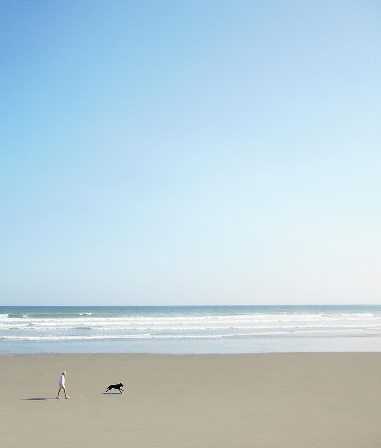 Woman And Dog On Beach Photograph by Richard Newstead